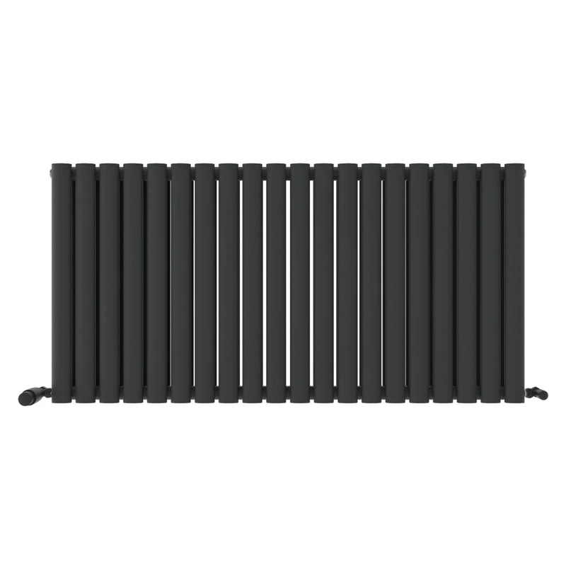 iBathUK Strata Wall-Mounted Horizontal Double Oval Panel Radiator, 20-Column Steel High Thermal Output Hydronic Central Heating, Designer Modern Radiator in Matt Anthracite, 600 × 1180mm