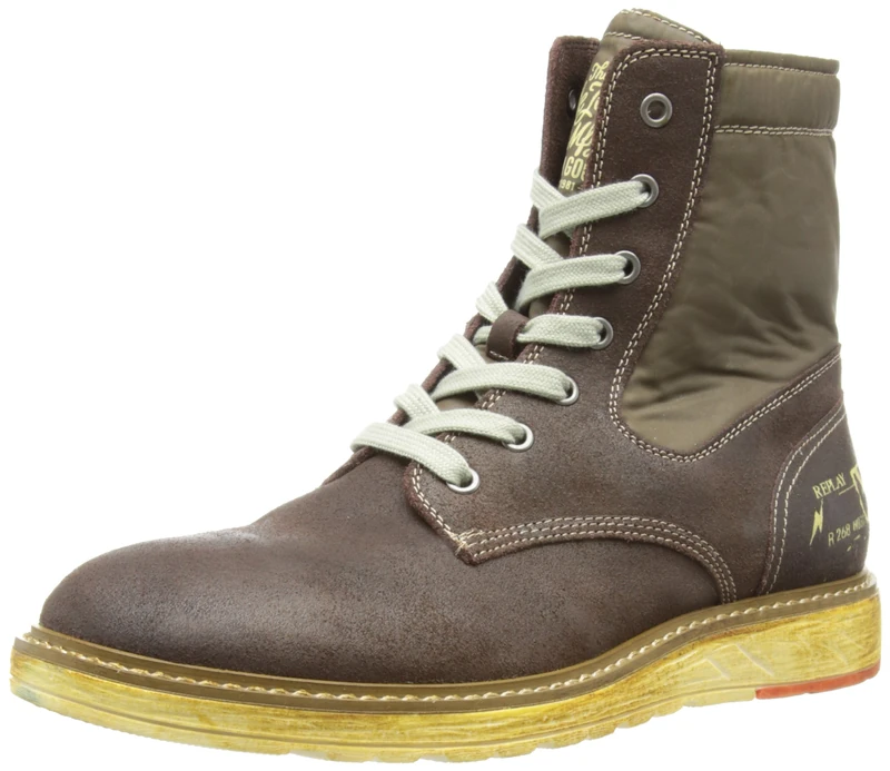 Replay Mens Donovan Combat Boots RU050004L Dark Brown 12 UK, 46 EU