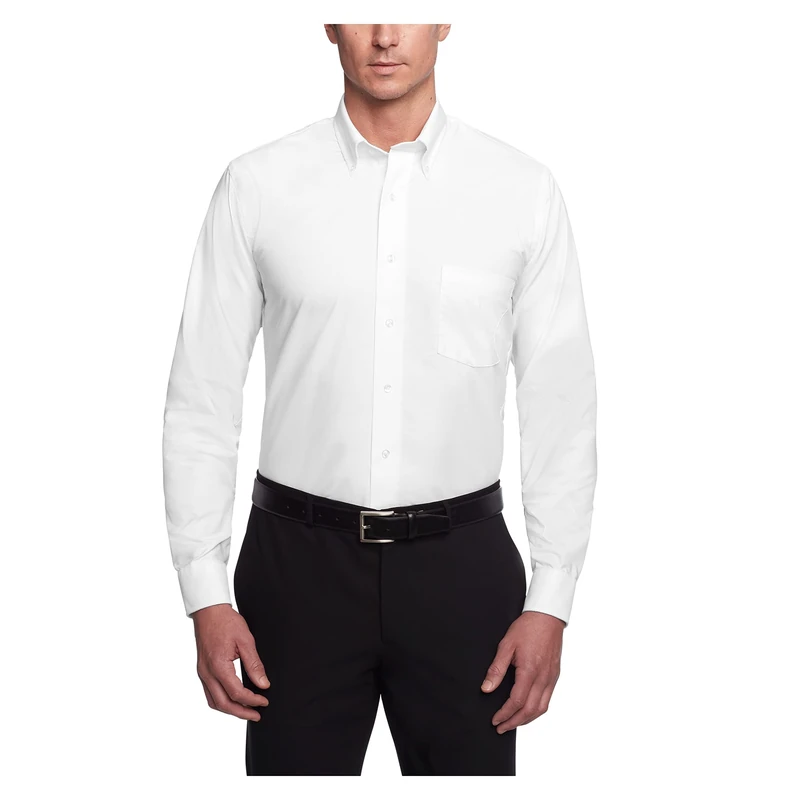 Van Heusen Men's Dress Shirt Regular Fit Oxford Solid, White, 21.5”-22” Neck 36"-37" Sleeve