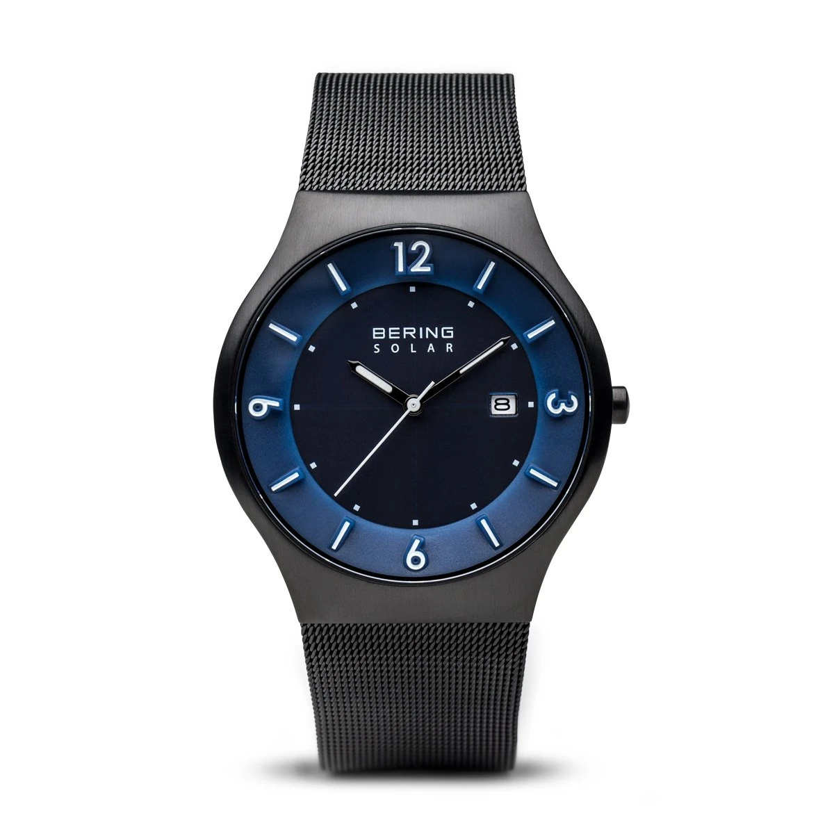 BERING Men Analog Solar Collection Watch with stainless steel Strap and Sapphire Crystal 14440-227, Black/Blue, 40 mm