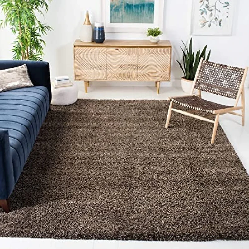 Safavieh Shaggy Indoor Woven Square Area Rug, California Shag Collection, SG151, in Mushroom, 201 x 201 cm for Living Room, Bedroom or Any Indoor Space