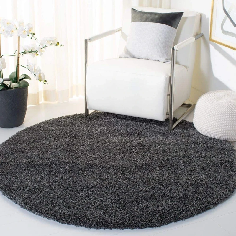 Safavieh Shaggy Indoor Woven Round Area Rug, California Shag Collection, SG151, in Dark Grey, 122 X 122 cm for Living Room, Bedroom or Any Indoor Space