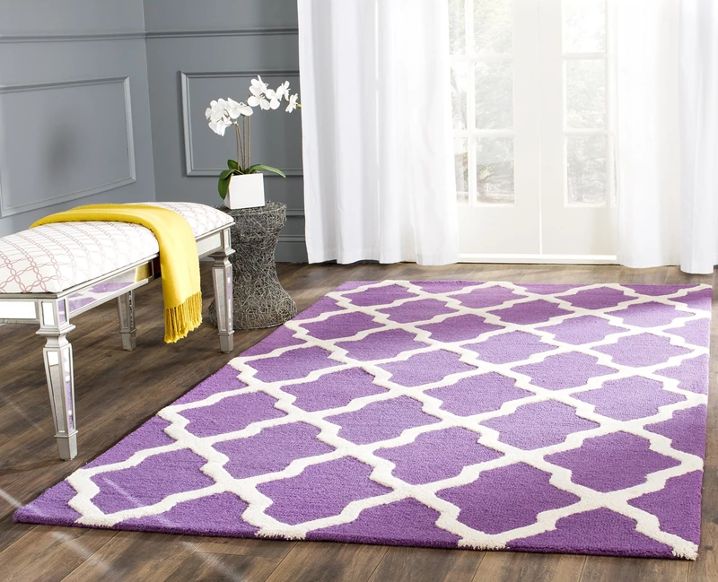 Safavieh Trellis Indoor Hand Tufted Rectangle Area Rug, Cambridge Collection, CAM121, in Purple / Ivory, 152 X 244 cm for Living Room, Bedroom or Any Indoor Space