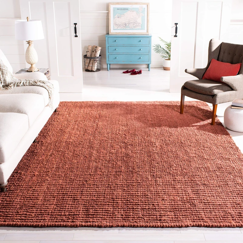 Safavieh Natural Fibre Indoor Hand Made Rectangle Area Rug, Natural Fibre Collection, NF447, in Rust, 244 X 305 cm for Living Room, Bedroom or Any Indoor Space