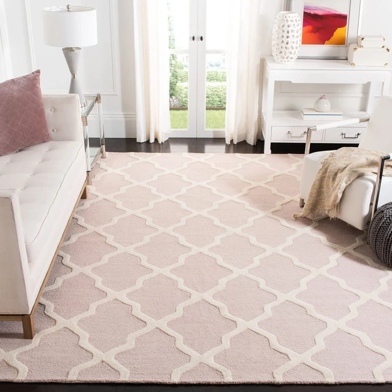 Safavieh Trellis Indoor Hand Tufted Rectangle Area Rug, Cambridge Collection, CAM121, in Light Pink / Ivory, 152 X 244 cm for Living Room, Bedroom or Any Indoor Space