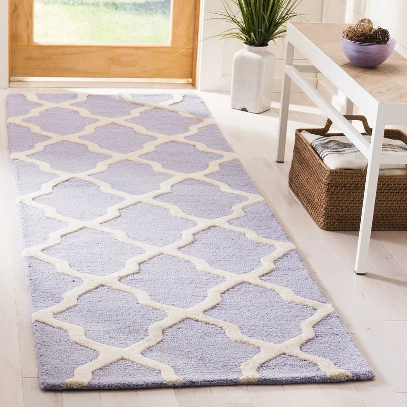 Safavieh Trellis Indoor Hand Tufted Runner Area Rug, Cambridge Collection, CAM121, in Lavender / Ivory, 76 X 244 cm for Living Room, Bedroom or Any Indoor Space