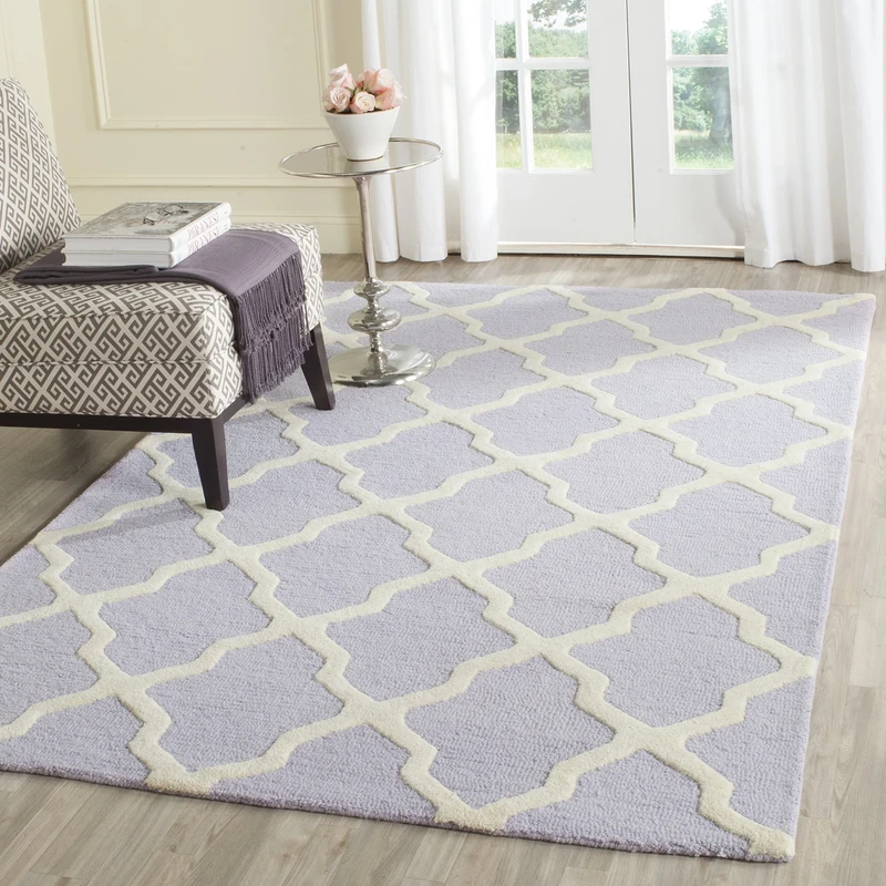 Safavieh Trellis Indoor Hand Tufted Rectangle Area Rug, Cambridge Collection, CAM121, in Lavender / Ivory, 91 X 152 cm for Living Room, Bedroom or Any Indoor Space