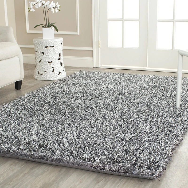 Safavieh Shaggy Indoor Woven Rectangle Area Rug, New Orleans Shag Collection, SG531, in Platinum / Ivory, 91 X 152 cm for Living Room, Bedroom or Any Indoor Space