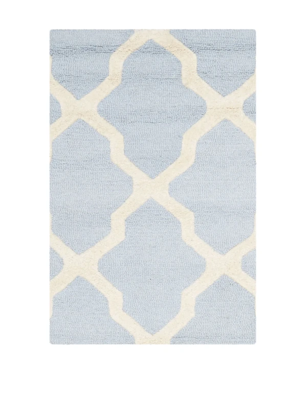 Safavieh Trellis Indoor Hand Tufted Rectangle Area Rug, Cambridge Collection, CAM121, in Light Blue / Ivory, 91 X 152 cm for Living Room, Bedroom or Any Indoor Space