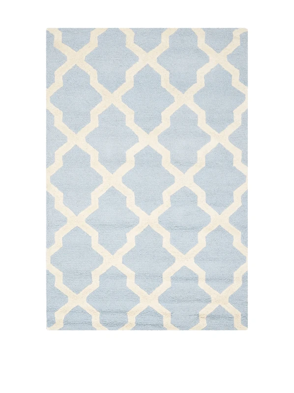 SAFAVIEH Trellis Rug for Living Room, Dining Room, Bedroom - Cambridge Collection, Short Pile, in Light Blue and Ivory, 122 X 183 cm