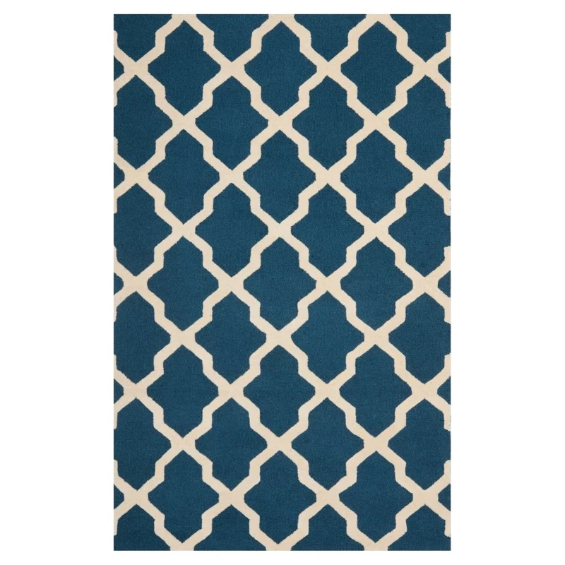Safavieh Trellis Indoor Hand Tufted Rectangle Area Rug, Cambridge Collection, CAM121, in Navy Blue / Ivory, 91 X 152 cm for Living Room, Bedroom or Any Indoor Space