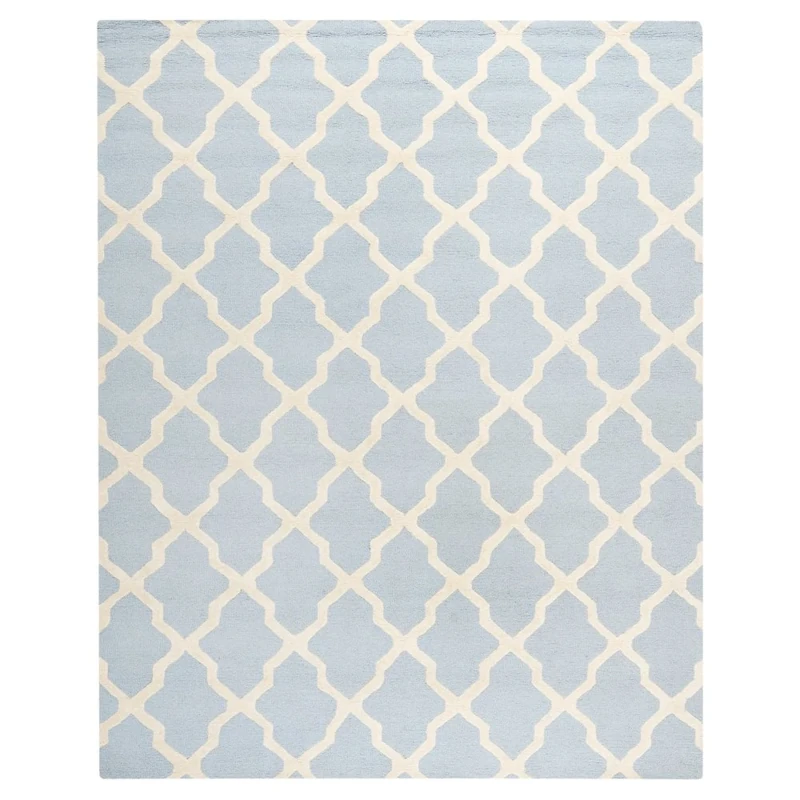 Safavieh Trellis Indoor Hand Tufted Rectangle Area Rug, Cambridge Collection, CAM121, in Light Blue / Ivory, 152 X 244 cm for Living Room, Bedroom or Any Indoor Space