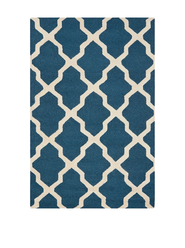 Safavieh Trellis Indoor Hand Tufted Rectangle Area Rug, Cambridge Collection, CAM121, in Navy Blue / Ivory, 122 X 183 cm for Living Room, Bedroom or Any Indoor Space