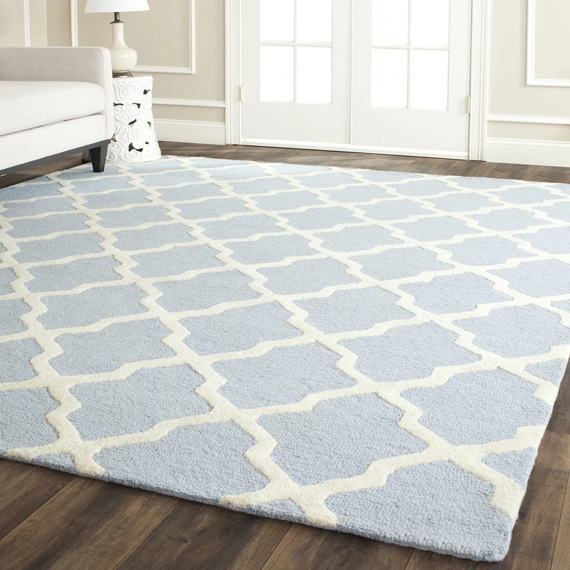 Safavieh Trellis Indoor Hand Tufted Rectangle Area Rug, Cambridge Collection, CAM121, in Light Blue / Ivory, 183 X 274 cm for Living Room, Bedroom or Any Indoor Space