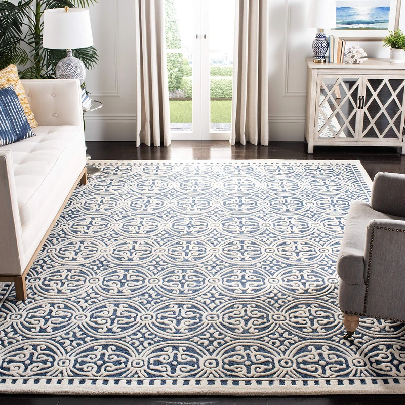 Safavieh Marina Textured Area Rug, Hand Tufted Wool Carpet in Navy Blue / Ivory, 243 X 304 cm - Image 1