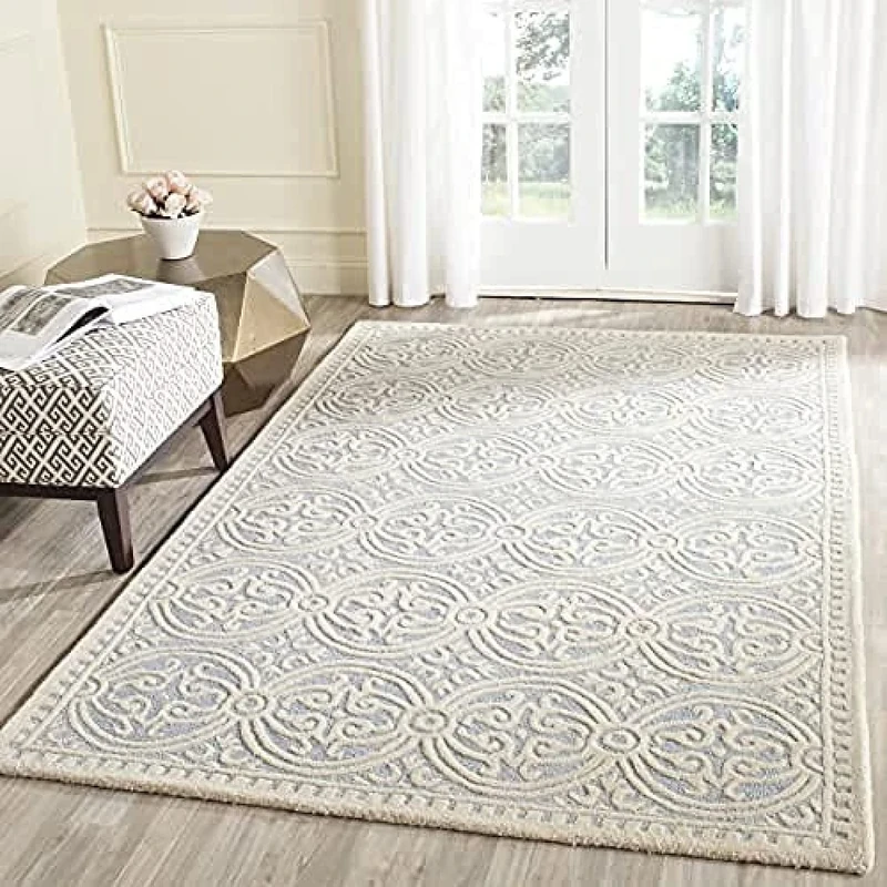 Safavieh Medallion Indoor Hand Tufted Rectangle Area Rug, Cambridge Collection, CAM123, in Light Blue / Ivory, 152 X 244 cm for Living Room, Bedroom or Any Indoor Space