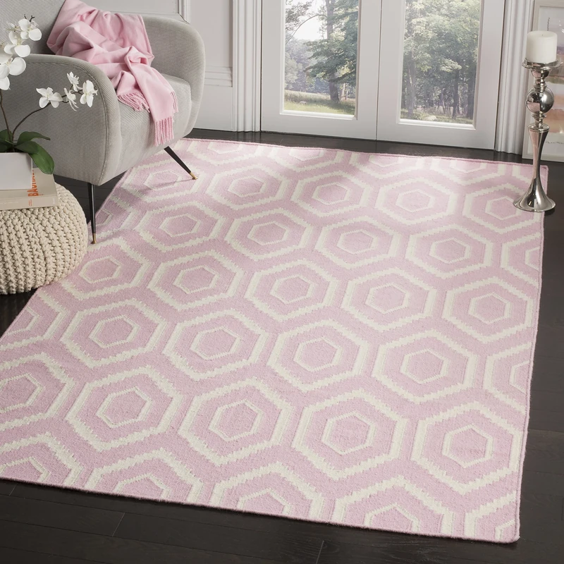 Safavieh Contemporary Indoor Flatweave Square Area Rug, Dhurrie Collection, DHU556, in Pink / Ivory, 183 X 183 cm for Living Room, Bedroom or Any Indoor Space