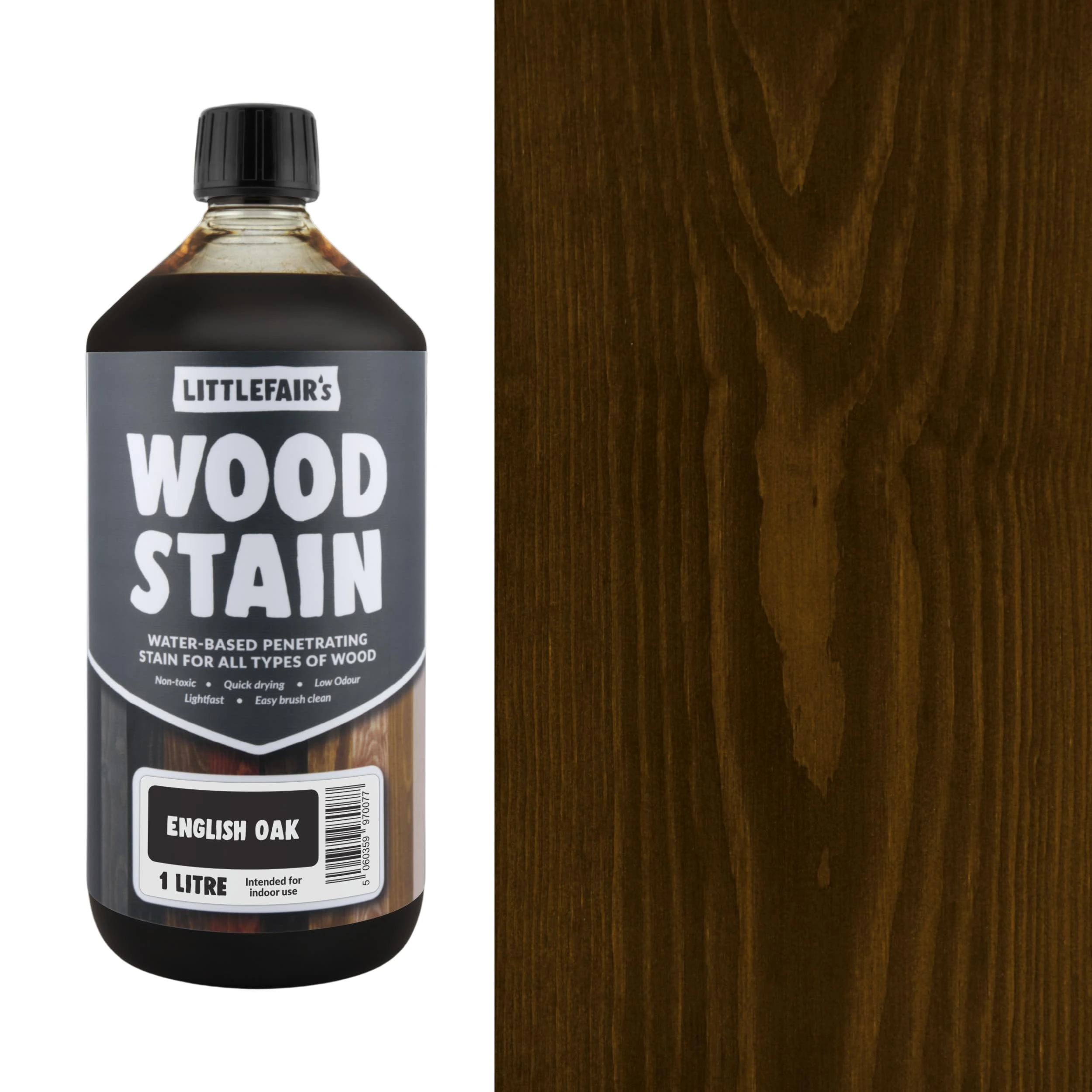 Littlefair's Wood Stain Water-Based - (English Oak) – Non-Toxic, Eco-Friendly & Quick Drying - Easy-to-Apply, Concentrated Formula for All Wood Types – 1 LTR