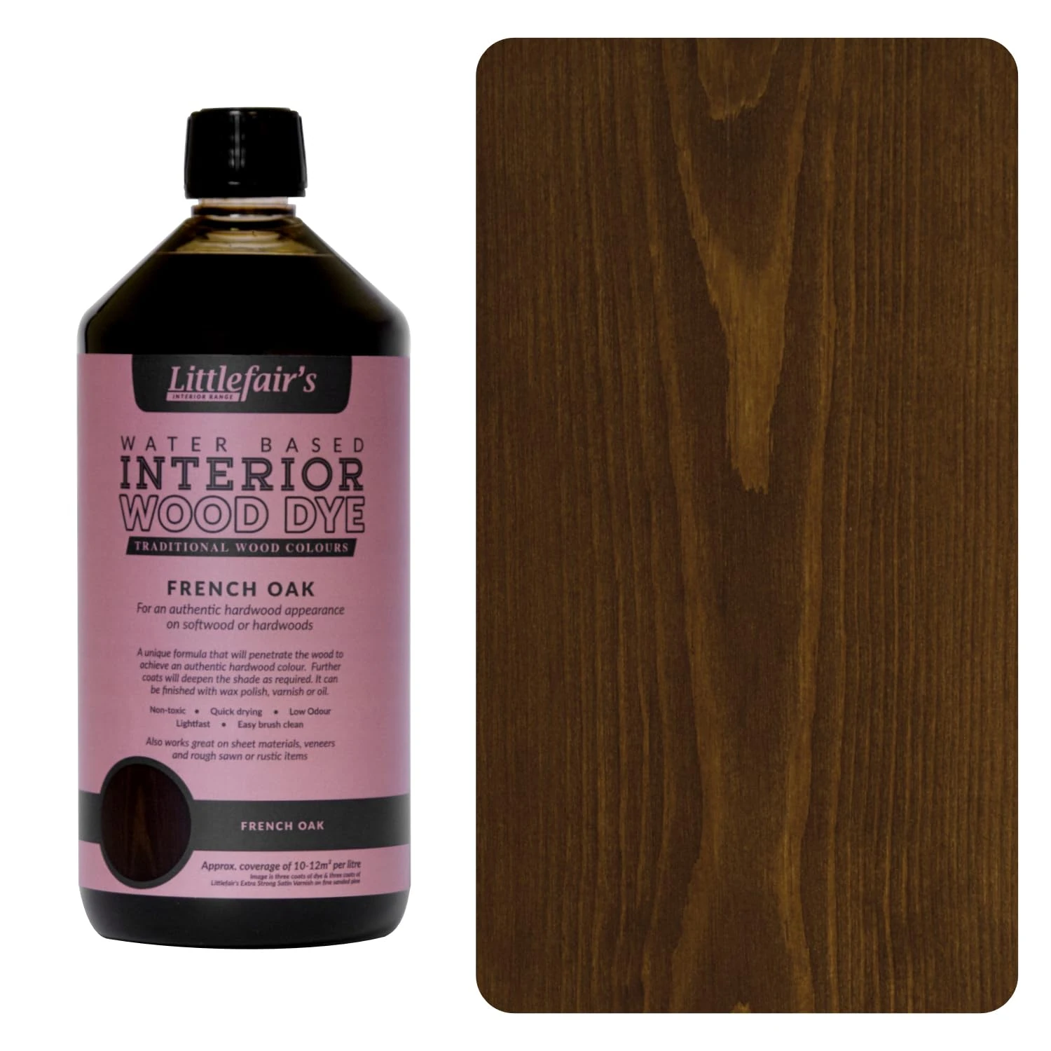 Littlefair's Wood Stain Water-Based - (French Oak) – Non-Toxic, Eco-Friendly & Quick Drying - Easy-to-Apply, Concentrated Formula for All Wood Types – 1 LTR