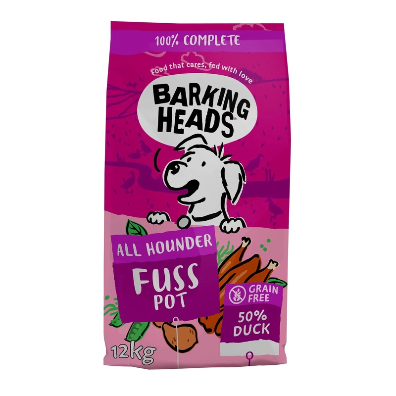 Barking Heads Complete Dry Dog Food 12kg - Adult All Hounder Fuss Pot Duck - Natural Grain Free Hypoallergenic for Fussy Eaters & Sensitive Stomachs - Vet Approved