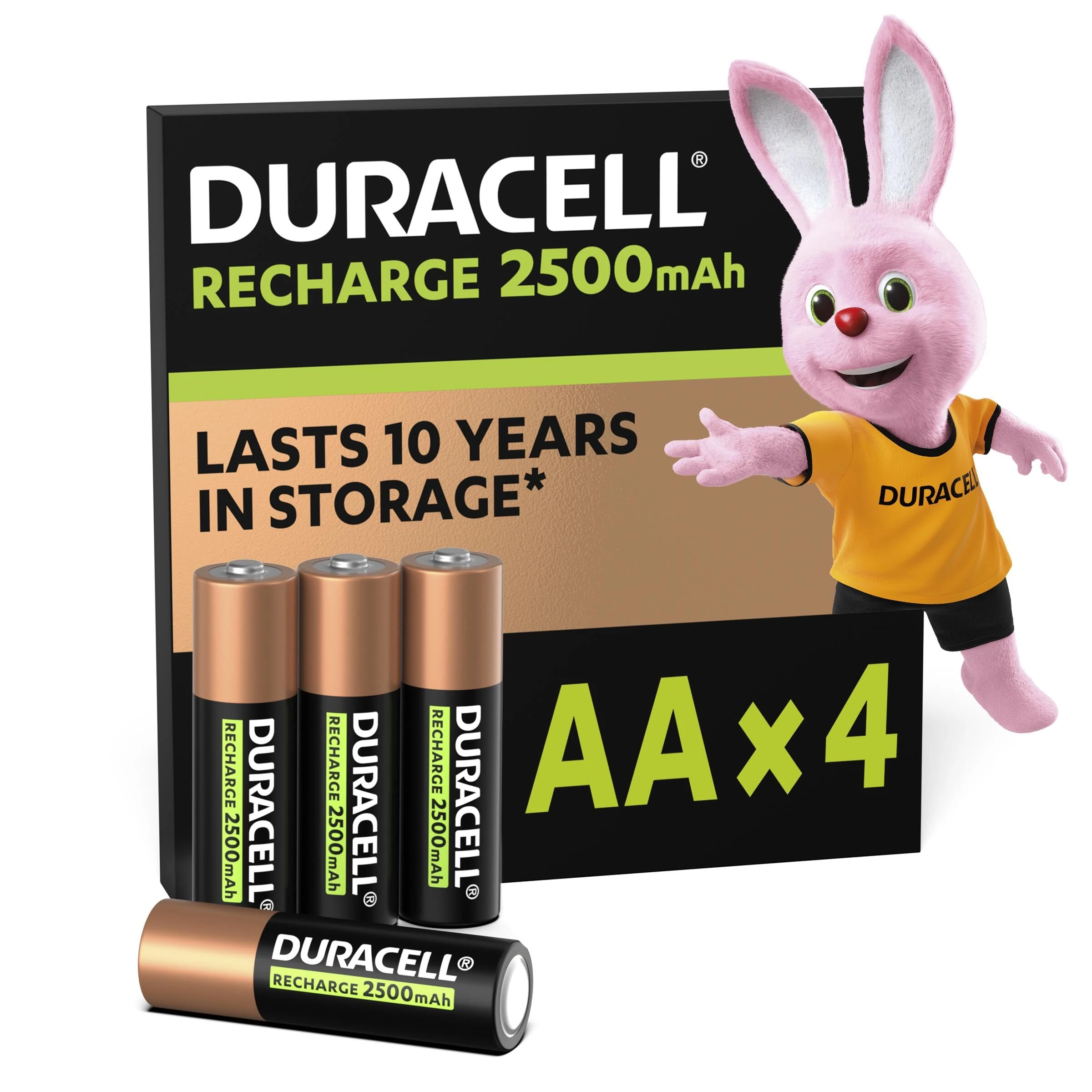 Duracell Rechargeable AA Batteries (Pack of 4), 2500 mAh NiMH, pre-charged, Our No.1 Longest Lasting Rechargeable Battery