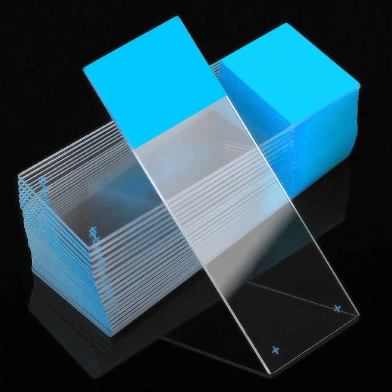 Globe Scientific Diamond Charged Microscope Slides, 1358B, Blue Frosted, Optical White Glass, Ground Edges, 90° Corners, 25mm x 75mm, Pre-Cleaned, 72/Box, 1440/CS