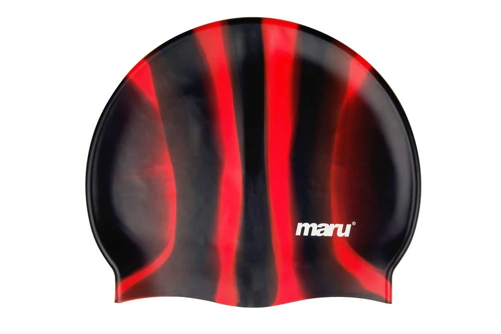 Maru Swimming Hat, 100% Silicone Swim Cap, Unisex Adult Swimming Cap, Lightweight Swimming Caps for Men and Women, Comfortable and Durable Swim Hats Designed in the UK (Black/Red, One Size)