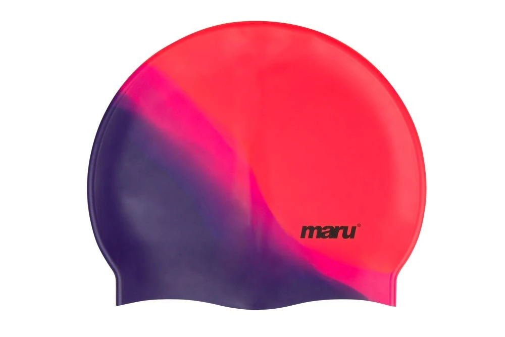 Maru Swimming Hat, 100% Silicone Swim Cap, Unisex Adult Swimming Cap, Lightweight Swimming Caps for Men and Women, Comfortable and Durable Swim Hats Designed in the UK (Red/Pink/Purple, One Size)