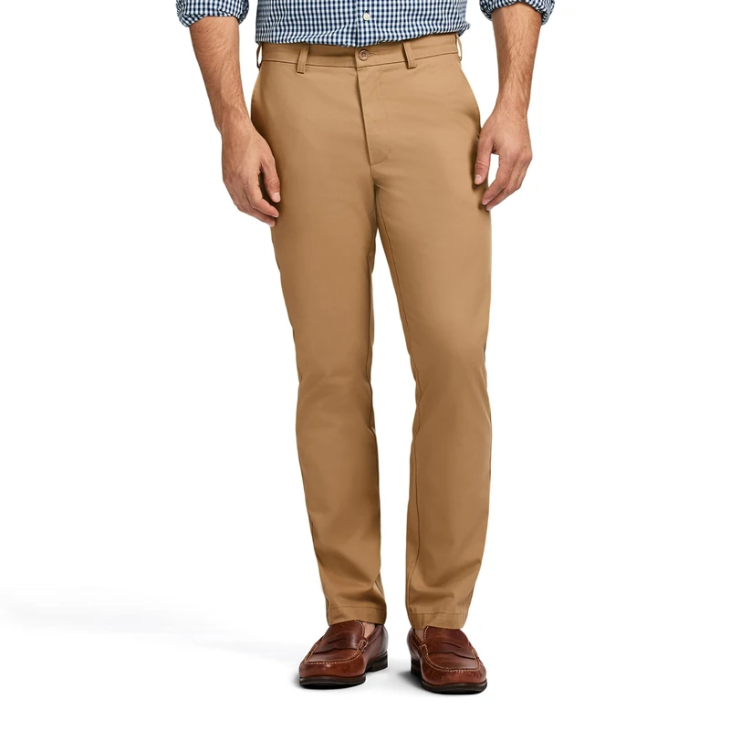 Izod Men's American Chino Flat Front Straight Fit Pant, English Khaki, 38W / 34L
