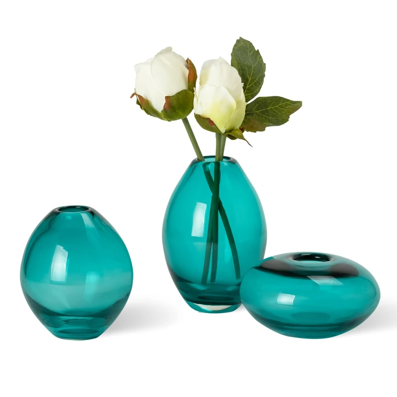 Torre & Tagus Bud Vase Set for Home Office Tabletop Centerpiece, Turquoise, Assorted