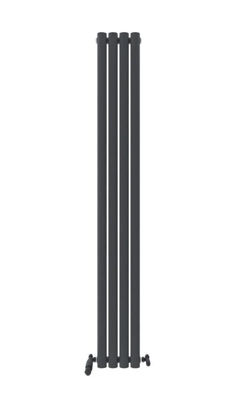 iBathUK Strata Wall Mounted Vertical Single Oval Panel Radiator, 4-Column Steel, Hydronic Central Heating, High Thermal Output, Modern Designer Radiator for Bathroom in Matt Anthracite, 1800 × 236mm