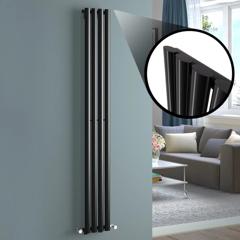iBathUK | 1800 x 240 mm Vertical Column Radiator Black Oval Single Panel Heater - Image 1