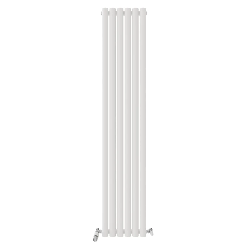 iBathUK Strata Wall-Mounted Vertical Single Oval Panel Radiator, 6 Column Steel High Thermal Output Hydronic Central Heating, Designer Modern Radiator in Matt White, 1800 × 354mm