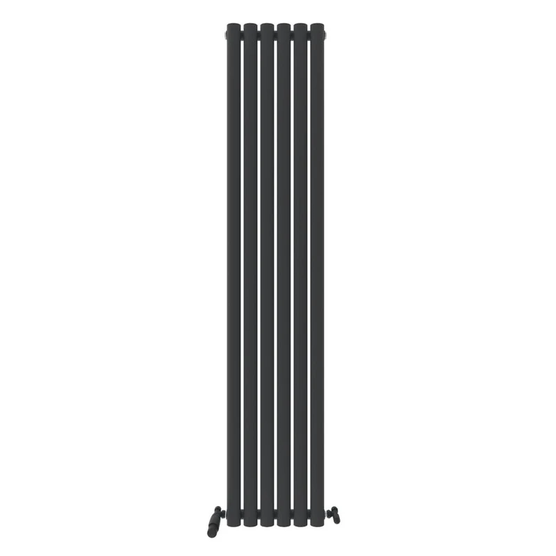 iBathUK Strata Wall Mounted Vertical Single Oval Panel Radiator, 6-Column Steel, Hydronic Central Heating, High Thermal Output, Modern Designer Radiator for Bathroom in Matt Anthracite, 1800 × 354mm