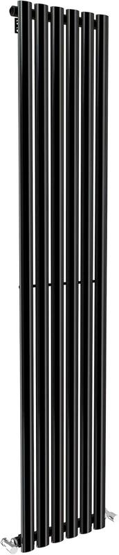 iBathUK Strata Wall-Mounted Vertical Single Oval Panel Radiator, 6 Column Steel High Thermal Output Hydronic Central Heating, Designer Modern Radiator in Gloss Black, 1800 × 354mm