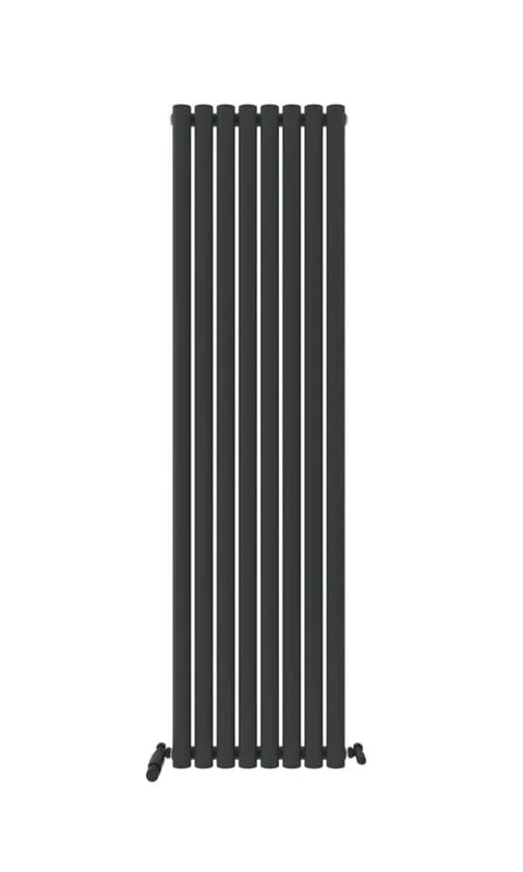 iBathUK Strata Wall Mounted Vertical Single Oval Panel Radiator, 8-Column Steel, Hydronic Central Heating, High Thermal Output, Modern Designer Radiator for Bathroom in Matt Anthracite, 1800 × 472mm