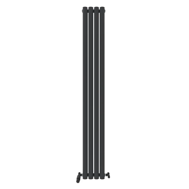 iBathUK Strata Wall-Mounted Vertical Double Oval Panel Radiator, 4-Column Steel High Thermal Output Hydronic Central Heating, Designer Modern Radiator in Matt Anthracite, 1800 × 236mm
