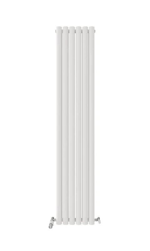 iBathUK Strata Wall-Mounted Vertical Double Oval Panel Radiator, 6 Column Steel High Thermal Output Hydronic Central Heating, Designer Modern Radiator in Matt White, 1800 × 354mm