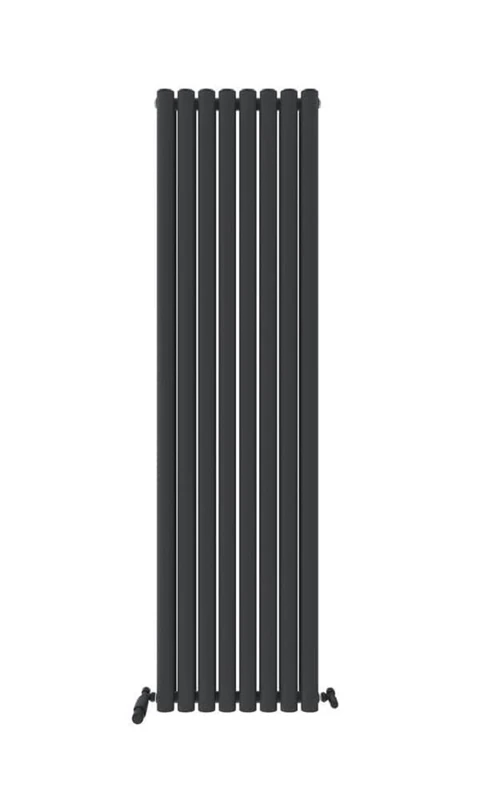 iBathUK Strata Wall-Mounted Vertical Double Oval Panel Radiator, 8-Column Steel High Thermal Output Hydronic Central Heating, Designer Modern Radiator in Matt Anthracite, 1800 × 472mm
