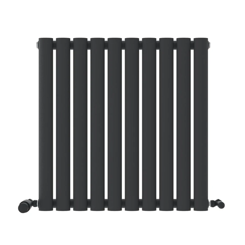 iBathUK Strata Wall Mounted Horizontal Single Oval Panel Radiator, 10-Column Steel, Hydronic Central Heating, High Thermal Output, Modern Designer Radiator for Bathroom in Matt Anthracite, 600 × 590mm