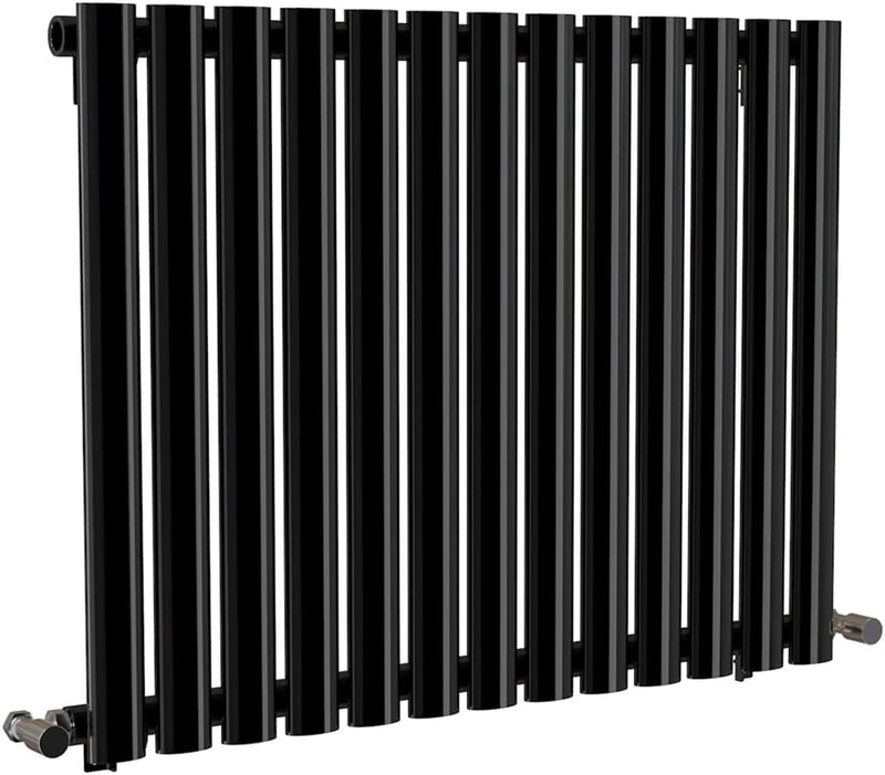 iBathUK | 600 x 780 mm Black Column Designer Radiator Horizontal Single Oval Panel