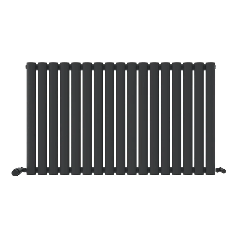 iBathUK Strata Wall Mounted Horizontal Single Oval Panel Radiator, 17-Column Steel, Hydronic Central Heating, High Thermal Output, Modern Designer Radiator for Bathroom in Matt Anthracite, 600×1003mm