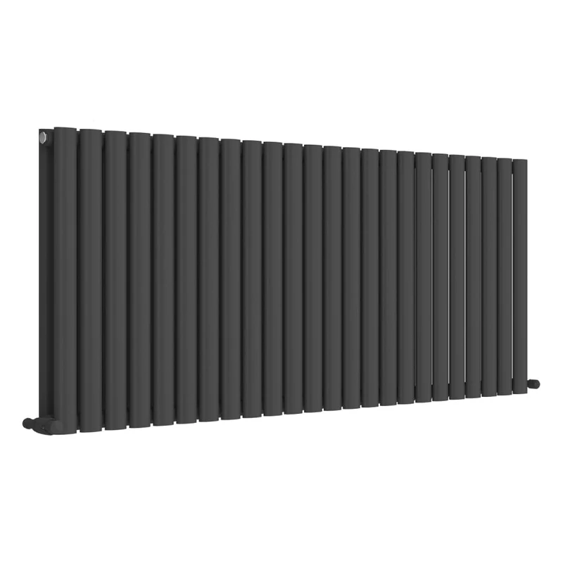 iBathUK Strata Horizontal Radiator, Double Oval Panel Radiators, 600x1440mm Slim Radiator for Bathroom,Kitchen,Living Room - Anthracite
