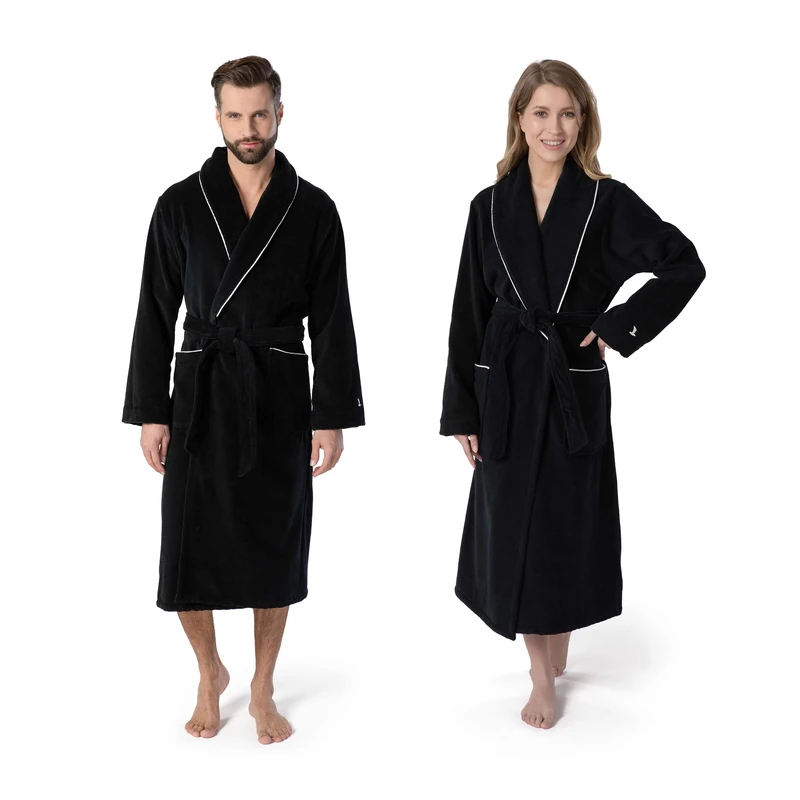 möve Homewear shawl collar bathrobe velours in size M made of 100% cotton, black
