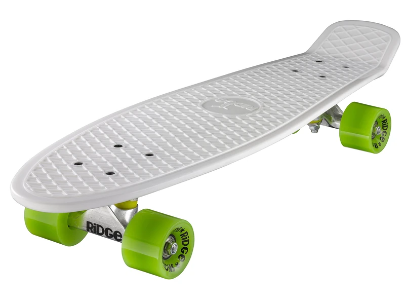 Ridge Skateboards 27 Inch Big Brother Retro Cruiser Skateboard - UK Manufactured, White-Green