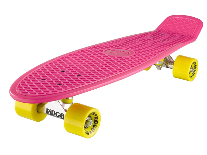 Ridge Skateboards 27 Inch Big Brother Retro Cruiser Skateboard - UK Manufactured, Pink-Yellow
