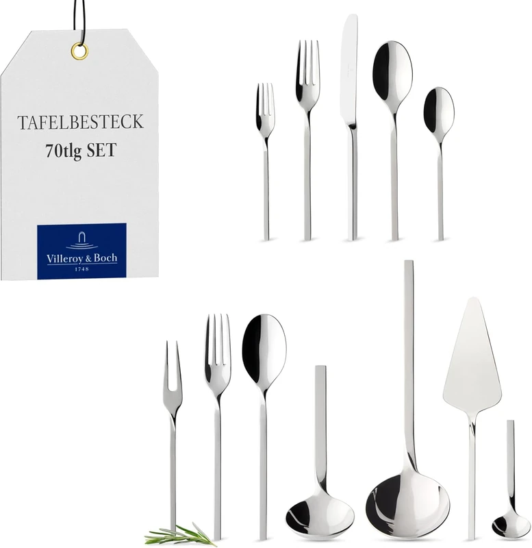 Villeroy & Boch NewWave Cutlery for up to 12 People, 70 Pieces, Stainless Steel