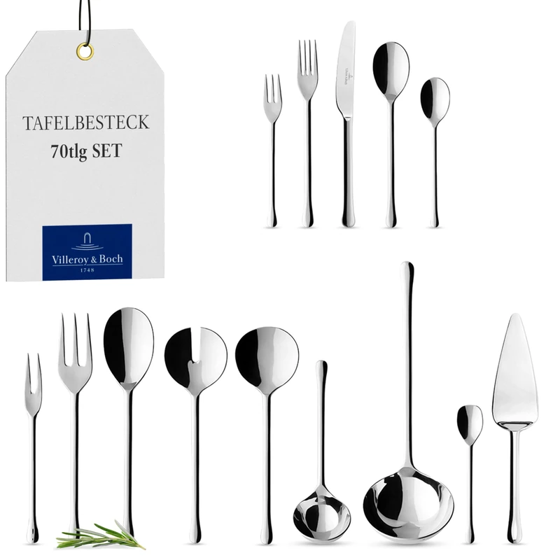 Villeroy & Boch Udine Cutlery for up to 12 People, 70 Pieces, Stainless Steel