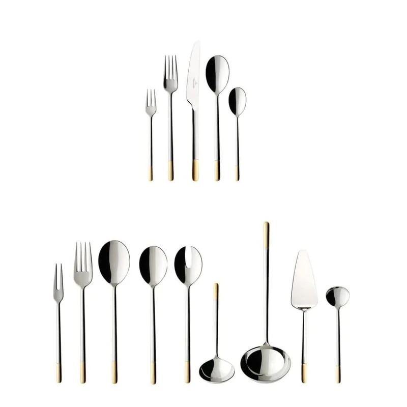 Villeroy & Boch Ella Cutlery for up to 12 People, 70 Pieces, Stainless Steel, Partially Gold-Plated