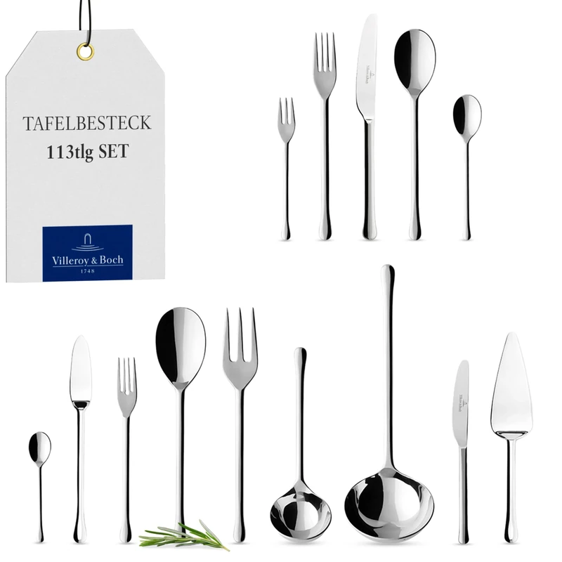 Villeroy & Boch Udine Cutlery for up to 12 People, 113 Pieces, Stainless Steel
